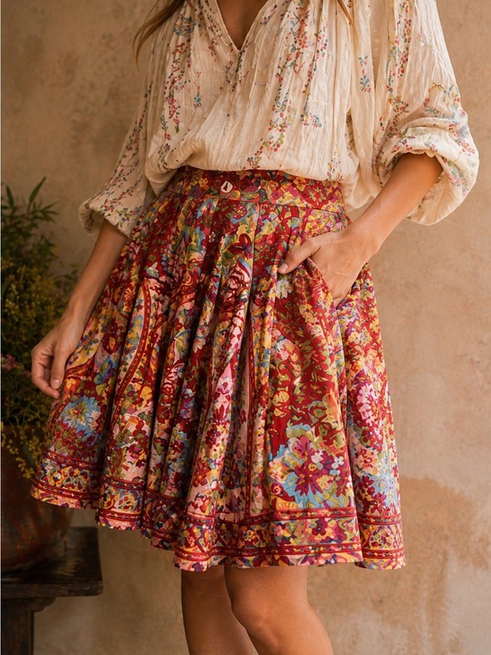 Bandolino Dresses & Skirts - Boho Folk Art Floral Skirt Pleated Cottagecore Festival Statement Bandolino 12